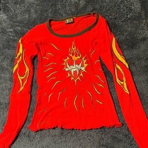 Vintage Dogpile Los Angeles thin mesh Sacred heart long sleeve shirt
